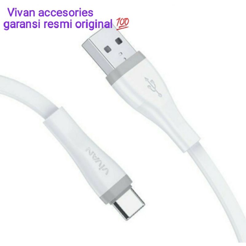 VIVAN SC200S 2,4A.200CM. Type-C Quick Charge SR Extended Protection Flat Design Data Cable WHITE