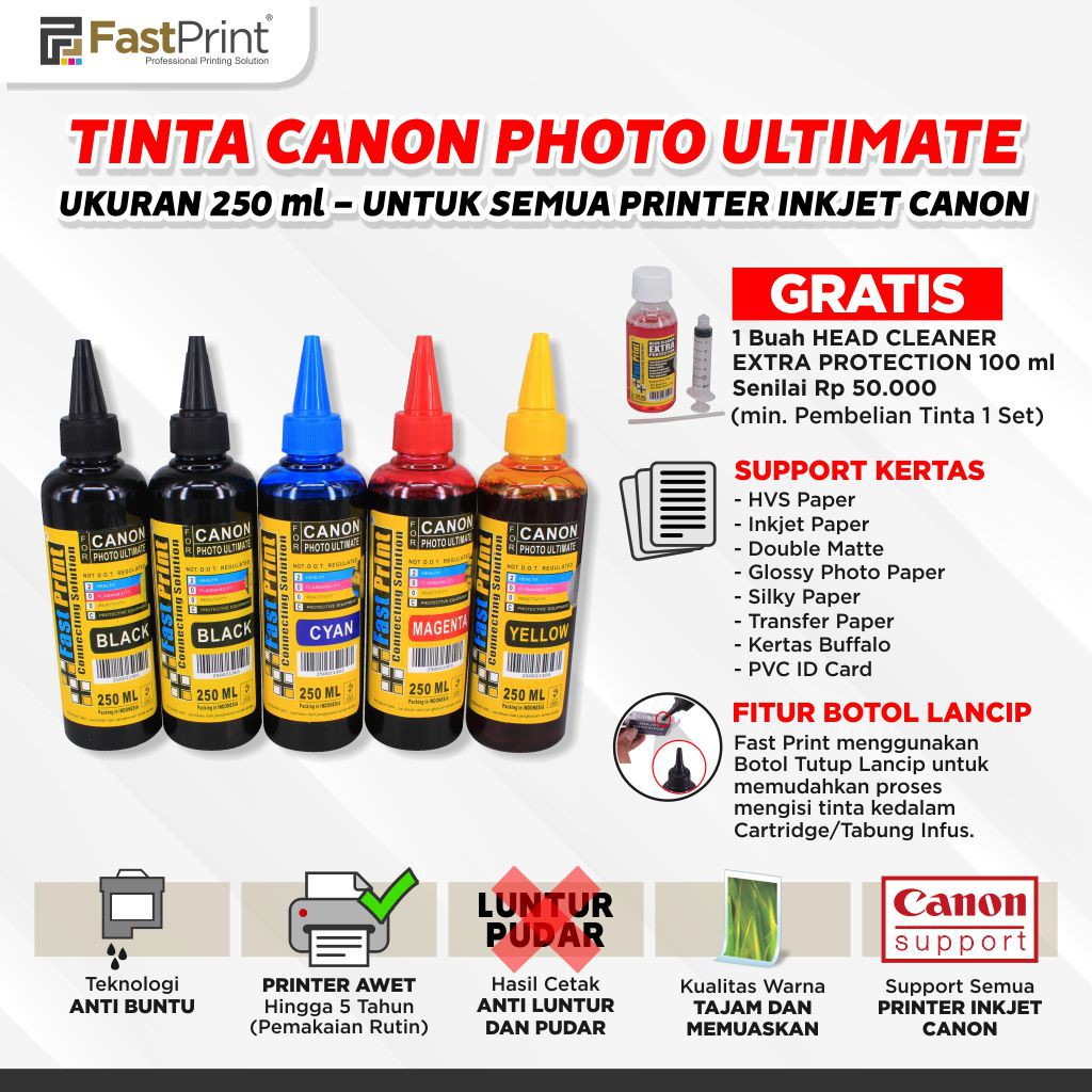 Tinta Dye Based Photo Ultimate Canon 1 Set - 5 Warna - 250 ML