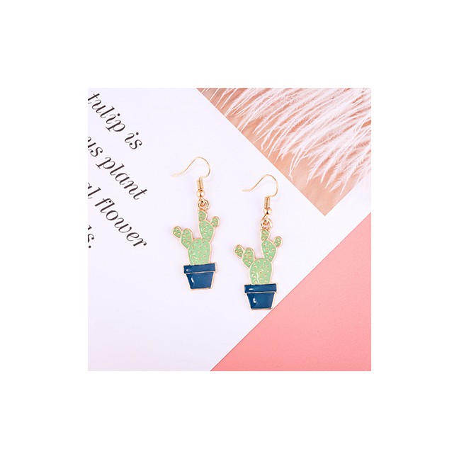 LRC Anting Gantung Simple Blue+green Cactus Shape Decorated E97752