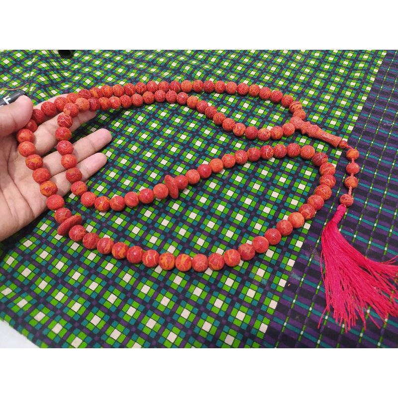 Tasbih Red Coral Marjan Natural Besar Dim 12 mm Asli Original