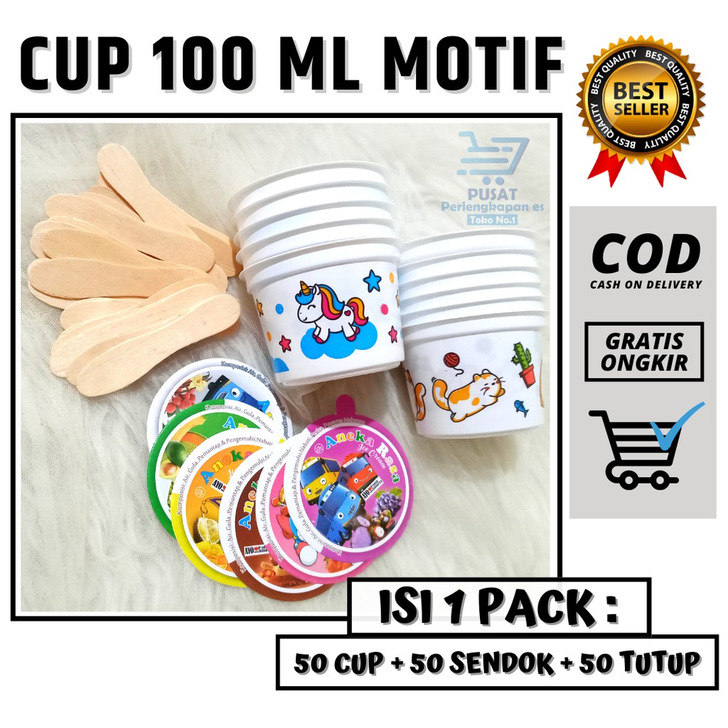 Cup Ice Cream 100ml Gelas Es Krim Wadah Motif 100ml Plastik