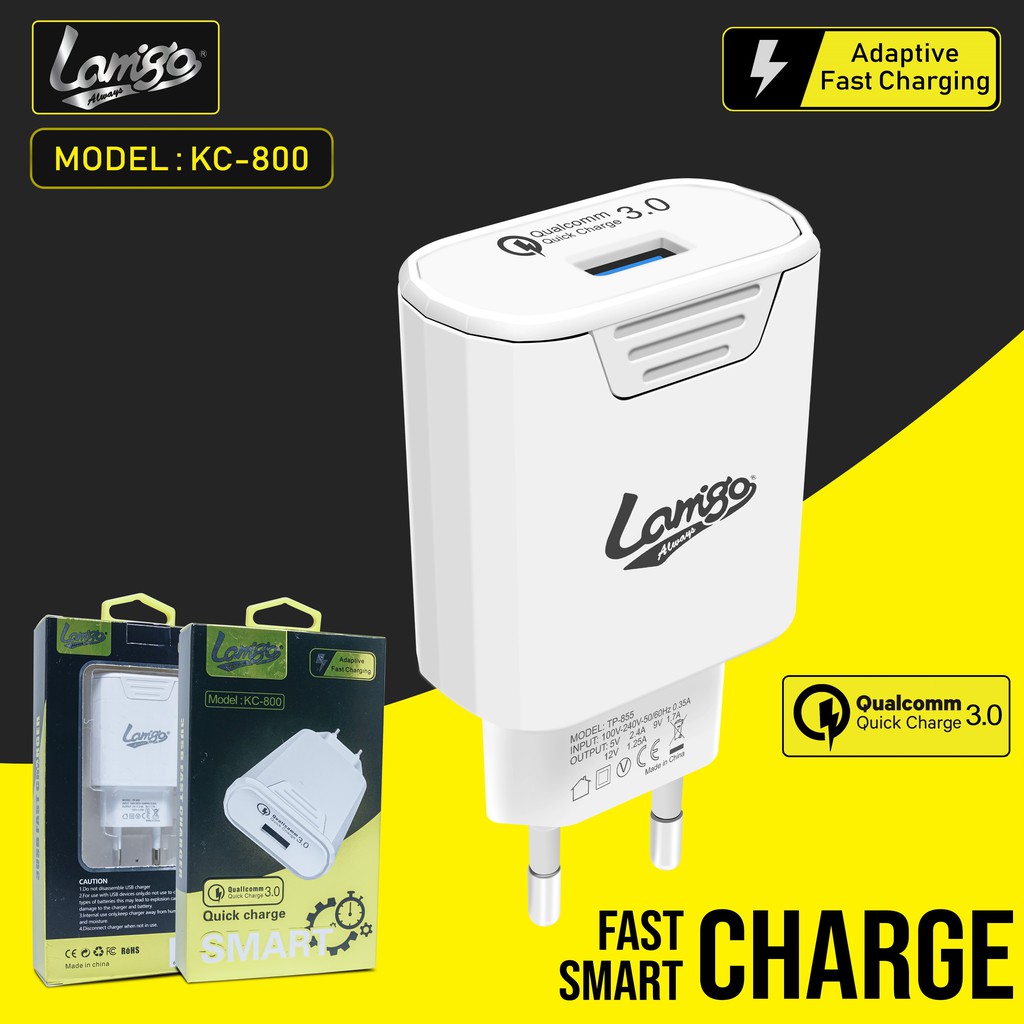 Tc Travel Charger Lamigo Original Qualcom 3.0A KC-800 Fast Charging