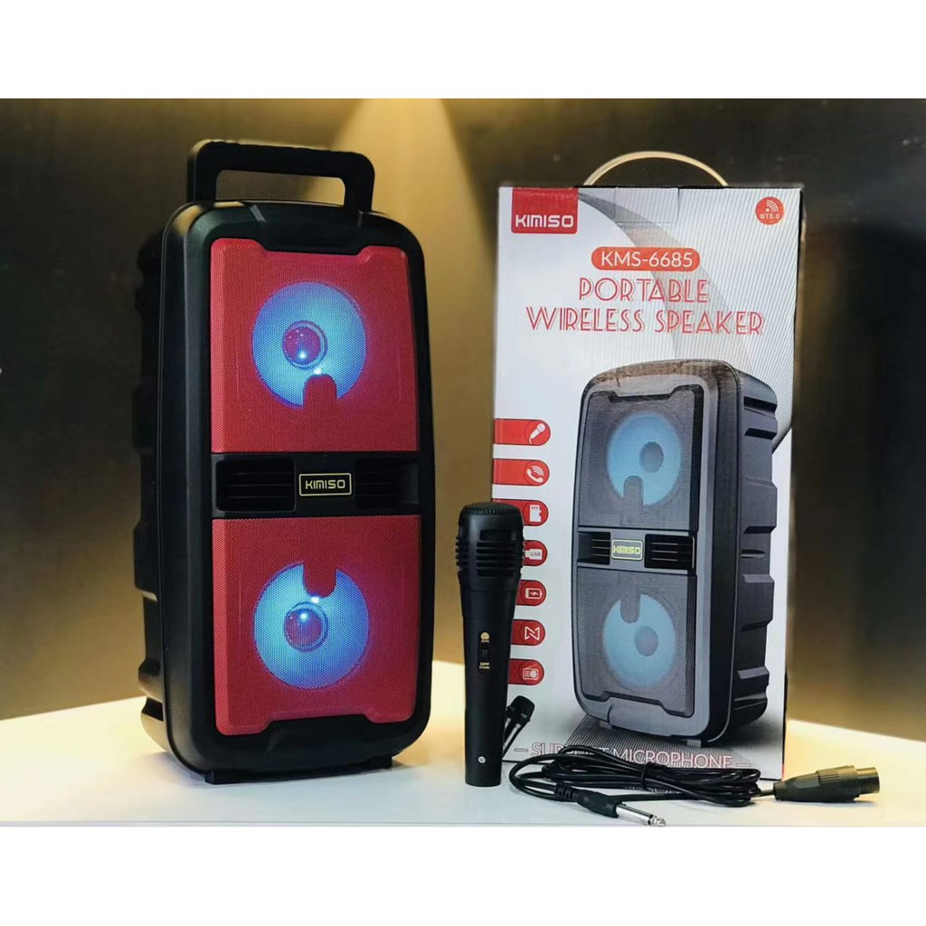 Speaker Bluetooth KIMISO LED Mic Karaoke KMS-6685 Portable Wireless KMS 6685 Free Microphone