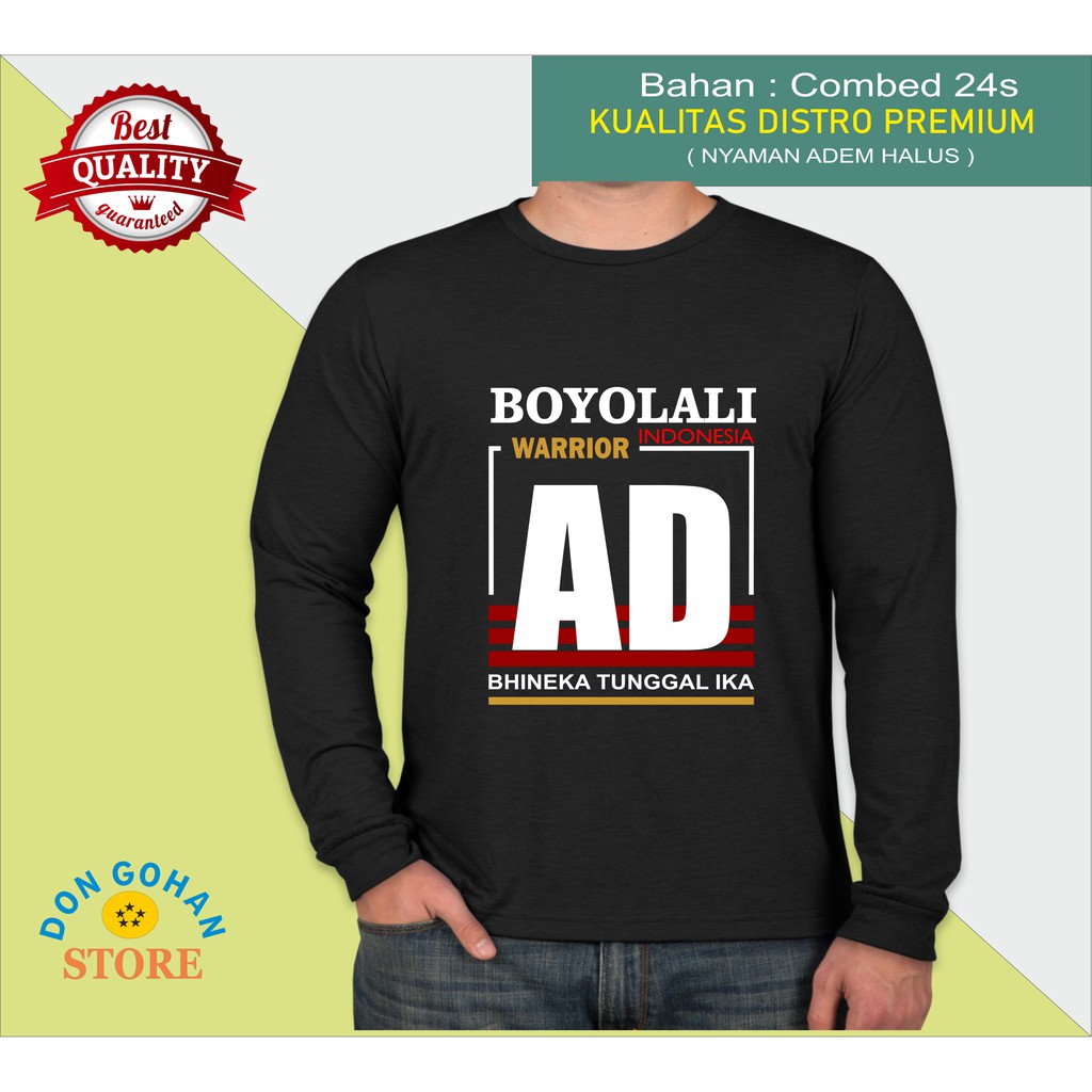 Kaos Boyolali Lengan Panjang Hitam Distro - Kaos Boyolali Kata Unik Trend Model Terbaru