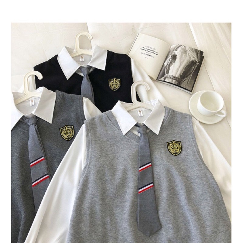(TANPA DASI) SOFA SET vest atasan wanita style seragam sekolah