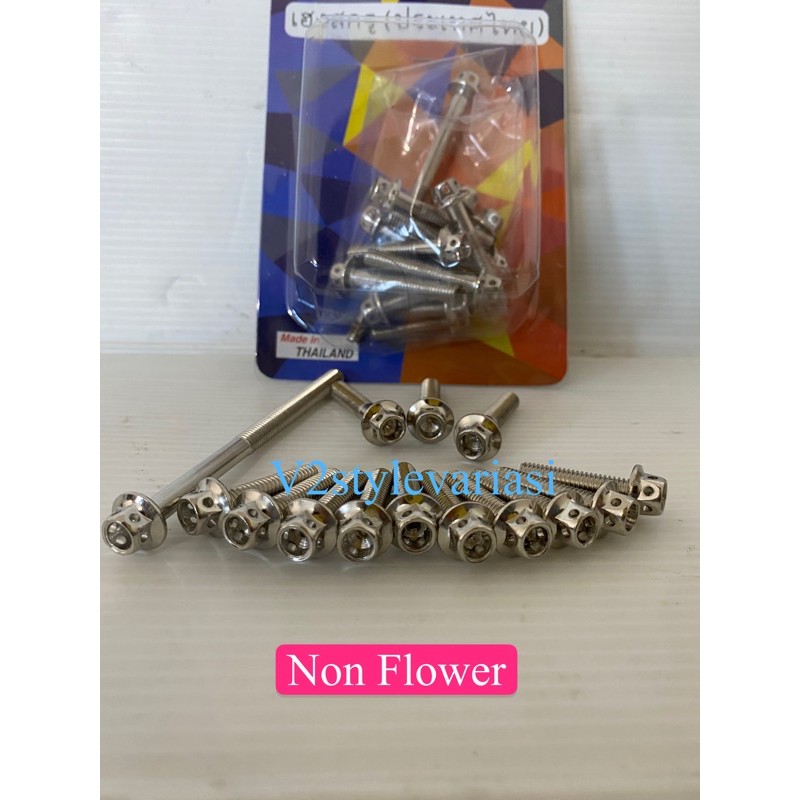 BAUT CVT CHROME HONDA BEAT SCOOPY VARIO 110 BAUT PROBOLT PACK SET 14PCS BAUT BAK KOPLING MESIN CVT BLOK MESIN Beat Scoopy Vario 110 HENG THAI CHROME NON FLOWER DRAT 10 Bak NONFLOWER