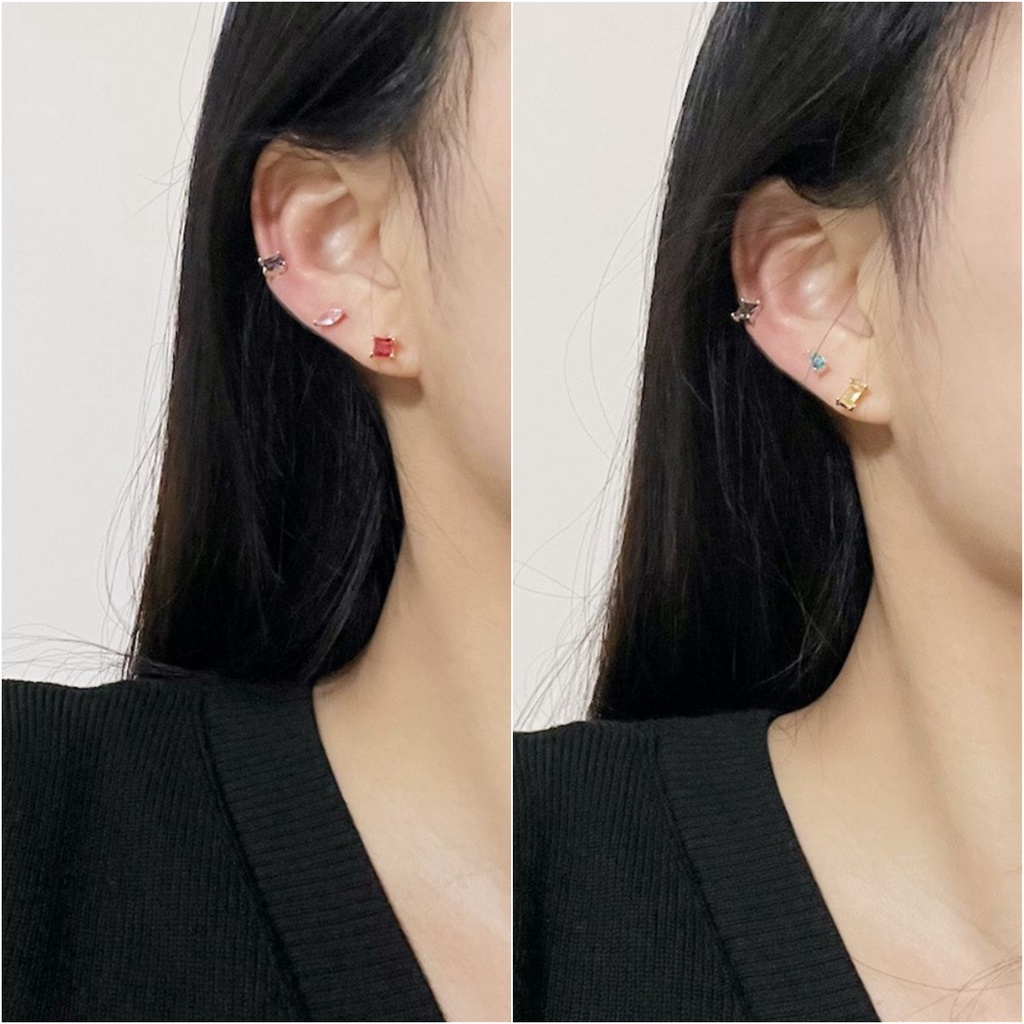 Coco Anting Tusuk Gantung Temperament Desain Geometri Hias Zircon Ada 5 Warna Gaya Koreasimple Untuk Wanita