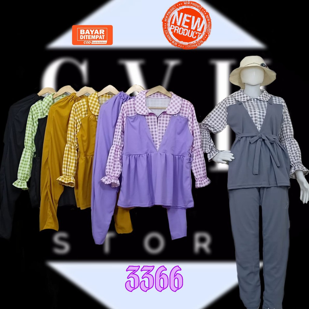 SETELAN BUSUI BAHAN VOXY MOTIF KOTAK [3366][COD][FASHIONMUSLIM]