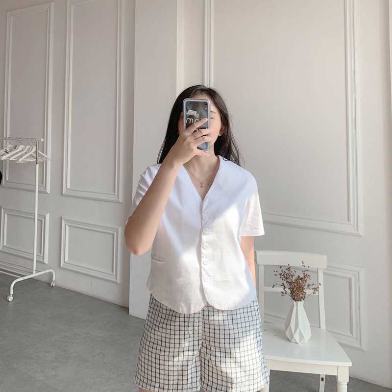 KOZZA TOP BAJU ATASAN BLOUSE WANITA LENGAN PENDEK BAHAN KATUN COTTON V NECK VNECK POLOS TOSCA ROUGE DARK PINK GREYISH BLUE ORANGE PUMPKIN WHITE BLACK-5