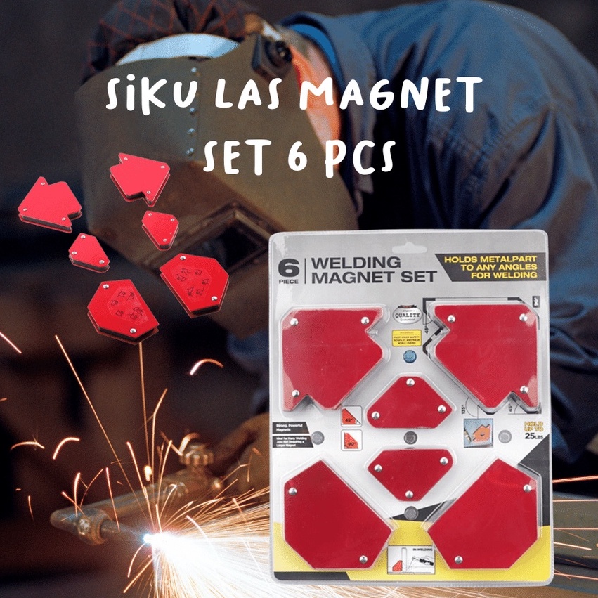 ready stok!! Isi 6PCS 25 Lbs 3 Inch Siku Magnet Mini Set KDK Untuk Las -Siku Las-Arrow Magnetic Welding Holder