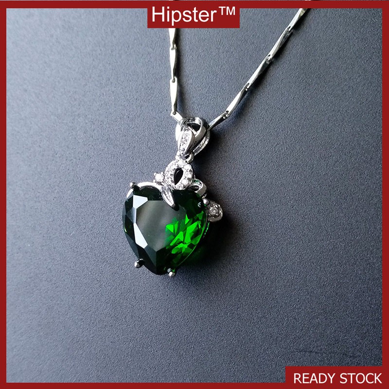 Hot Selling Fashion Trendy Couple Natural Green Crystal Love Heart Romantic Pendant Necklace