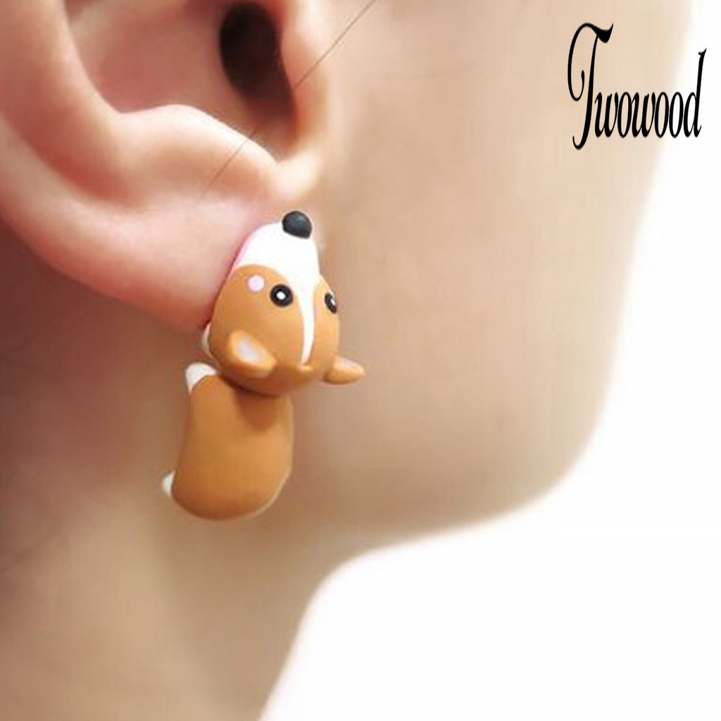 Anting Stud Bentuk Kartun Hewan 3D Bahan Alloy Untuk Wanita