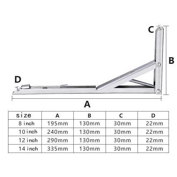 Bracket Engsel Siku Folding Stainless Steel Max Load 65kg 14 Inch 2 PCS - JM007