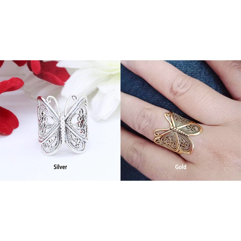 Cincin Ukiran Butterfly Gaya Retro Vintage Eropa Dan Amerika