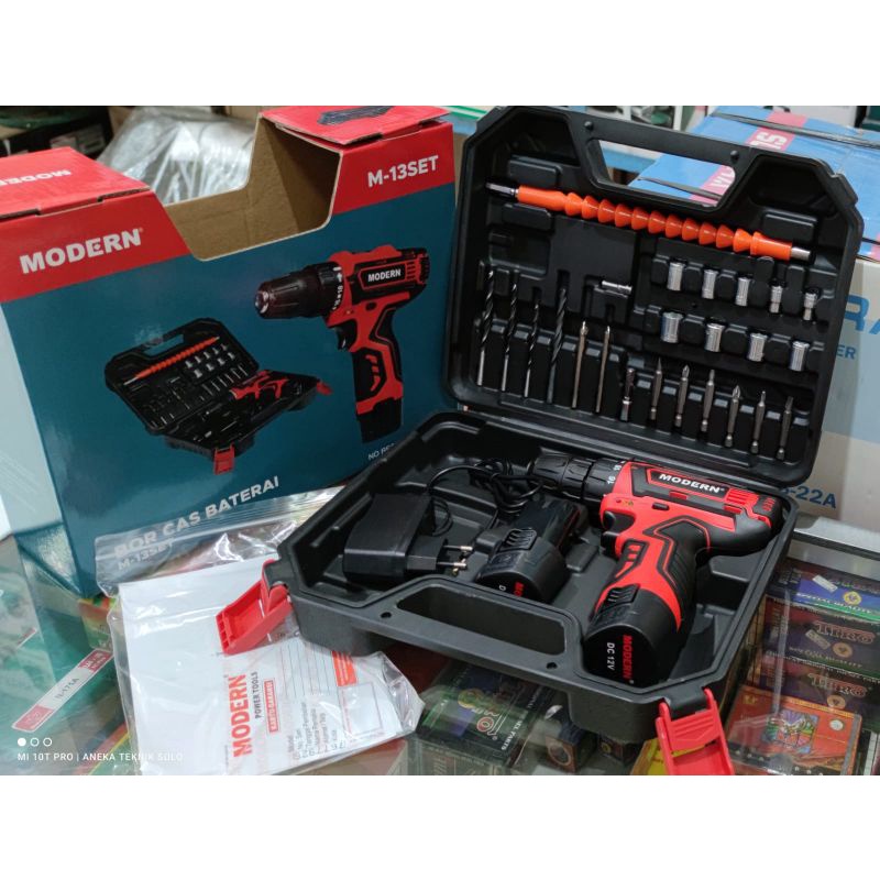 MODERN M13 Bor Cas Baterai Set Cordless Drill 2 Batre