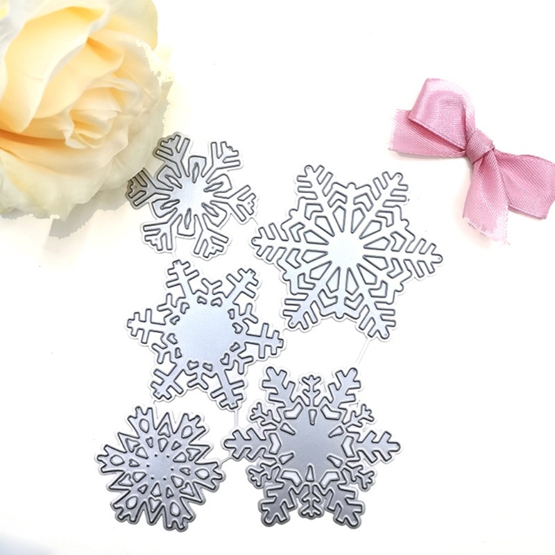 Cetakan Stensil Cutting Dies Motif 5 Snowflake Natal Bahan Metal Untuk Scrapbook / Craft DIY / Embossing