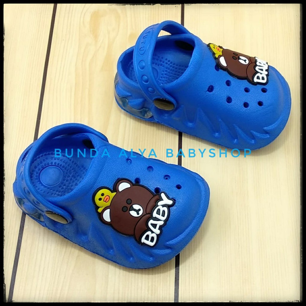 Sendal Anak Laki Usia 1 2 Tahunan BIRU Sendal Anak Cowok Karet Model Tali belakang Motif Kartun Lucu Size 2123