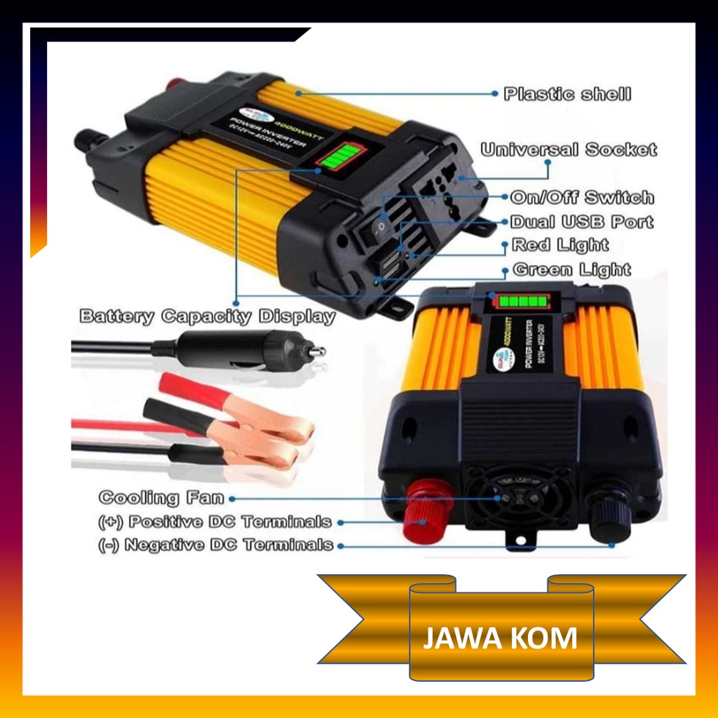 Power Inverter Tenaga Surya 4000W 12V DC ke 110V / 220V AC Mengubah arus listerik mobil menjadi arus