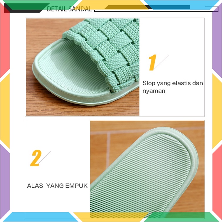 V202A42 Sandal Slop Slip On Karet Jelly Wanita Sendal Selop Empuk Model Tikar Cewek Wonderly