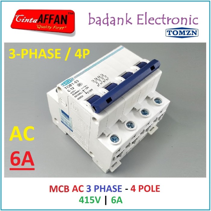 [3 Phase] MCB AC 4P 415V C6 6A Circuit Breaker Solar Cell Panel Surya FOS12