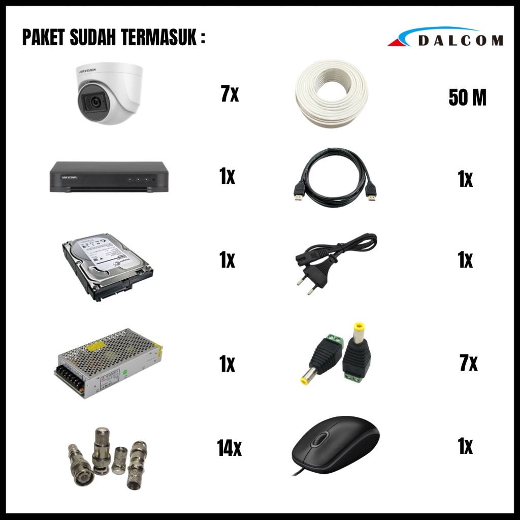 PAKET CCTV HIKVISION 3K 5MP 8 CHANNEL 7 CAMERA KAMERA CCTV TURBO HD