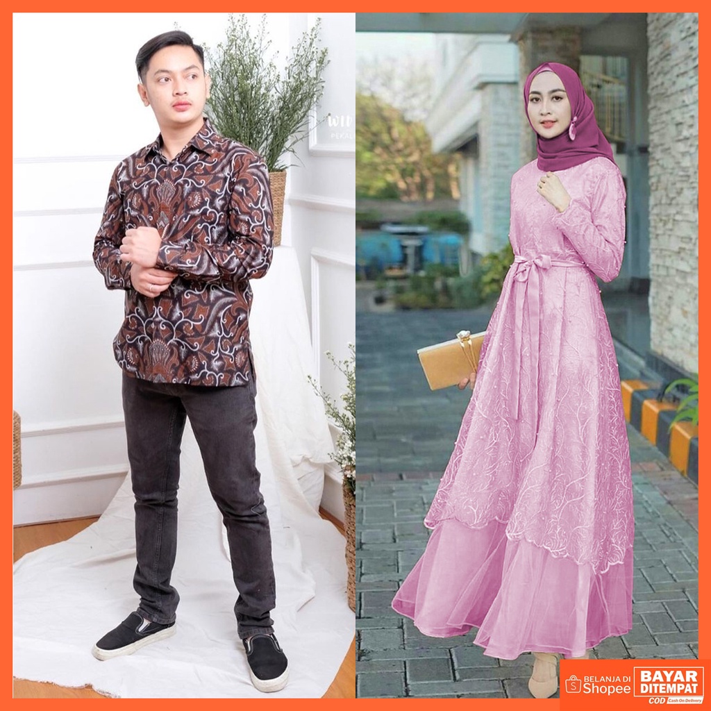 {BISA COD} COUPLE GAMIS MAXI DRESS BRUKAT SABRINA - DRESS BROKAT PESTA OUTFIT KONDANGAN KEKINIAN - SERAGAM BRIDESMAID COUPLE GAMIS BRUKAT TULLE