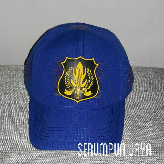 TOPI SECURITY LOGO KUNING - TOPI BIRU VELCRO + PATCH
