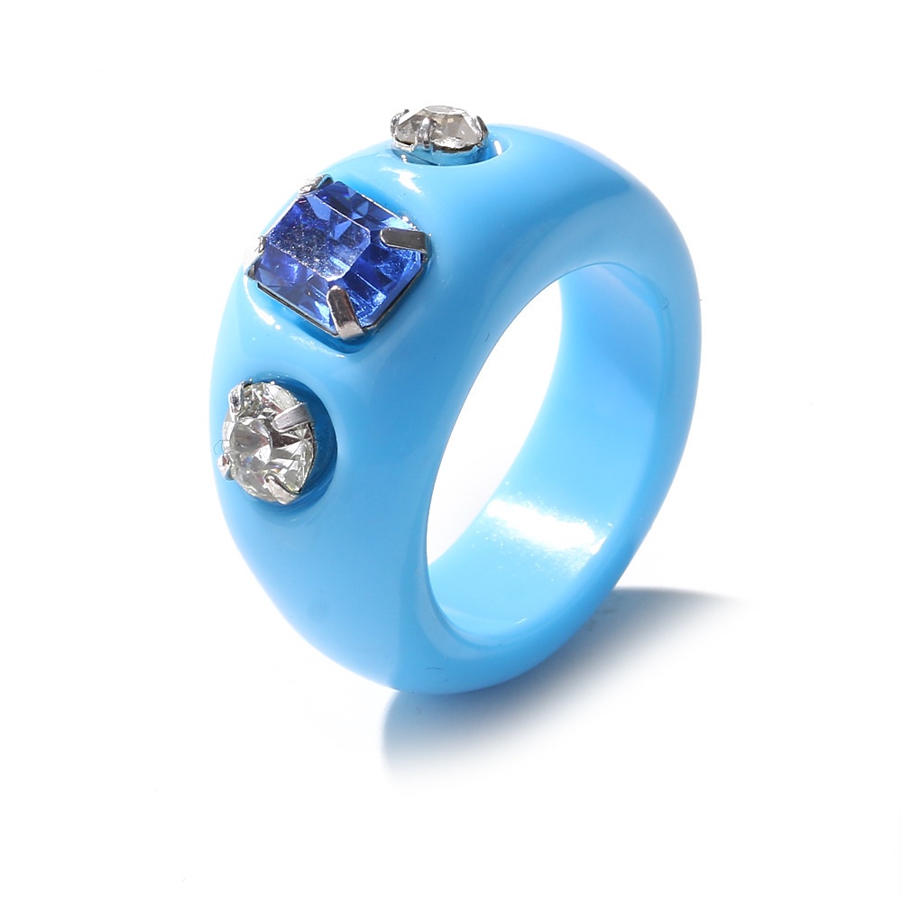 Cincin Bahan Resin Akrilik Warna Jelly Aksen Berlian Imitasi Gaya Retro Untuk Pria Dan Wanita