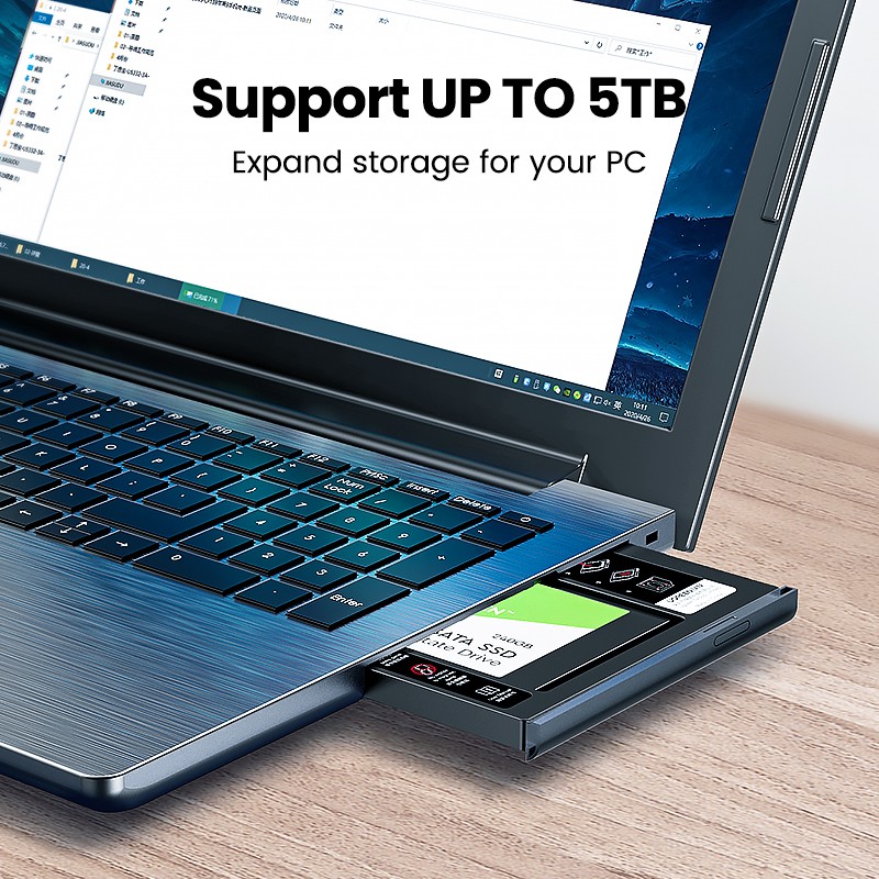 【Stok Produk di Indonesia】Ugreen Casing Hardisk HDD SSD SATA 3.0 2.5 &quot;5TB SSD 9.5mm Untuk Laptop DVD-ROM