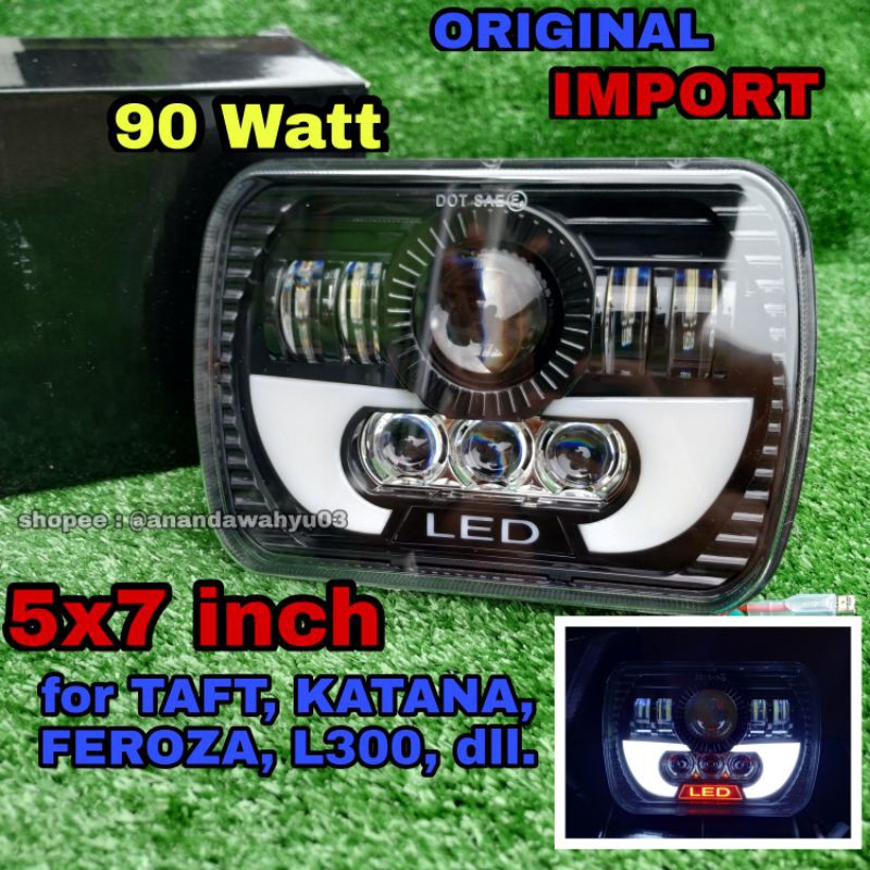 LAMPU LED DEPAN VARIASI 5X7 INCH KOTAK JEEP KATANA TAFT FEROZA L300 90 WATT ORI IMPORT