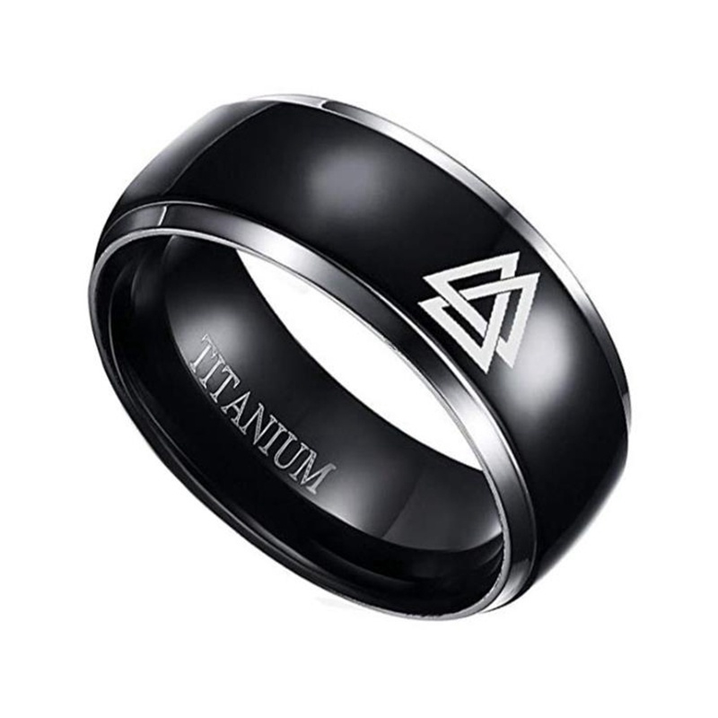 Cincin Bahan Titanium Warna Hitam Ukuran 8mm Gaya Nordik Untuk Pria