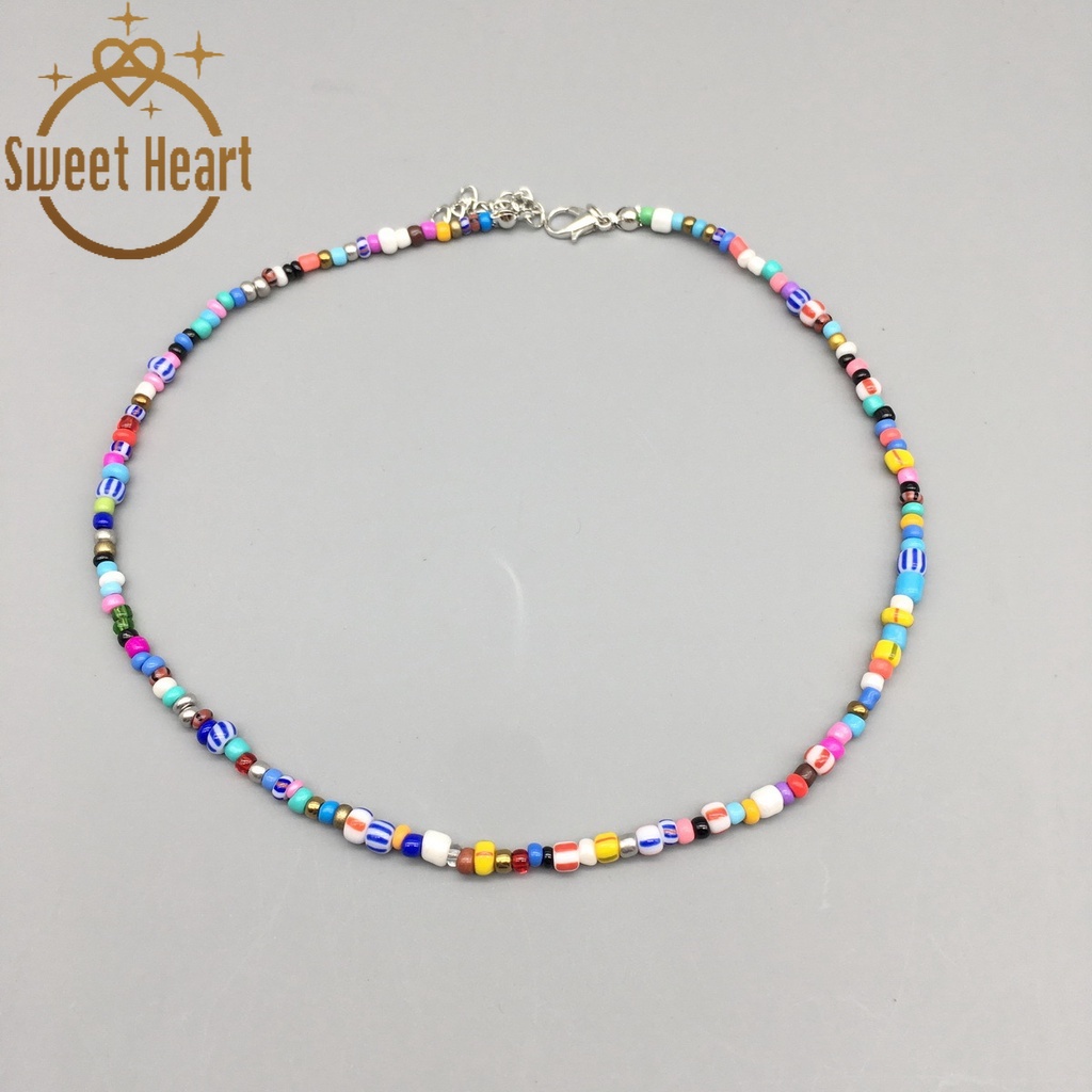 Rice Bead Necklaces Handmade Fashion All-match Glass Rice Bead Short Necklace Pendant Accessories