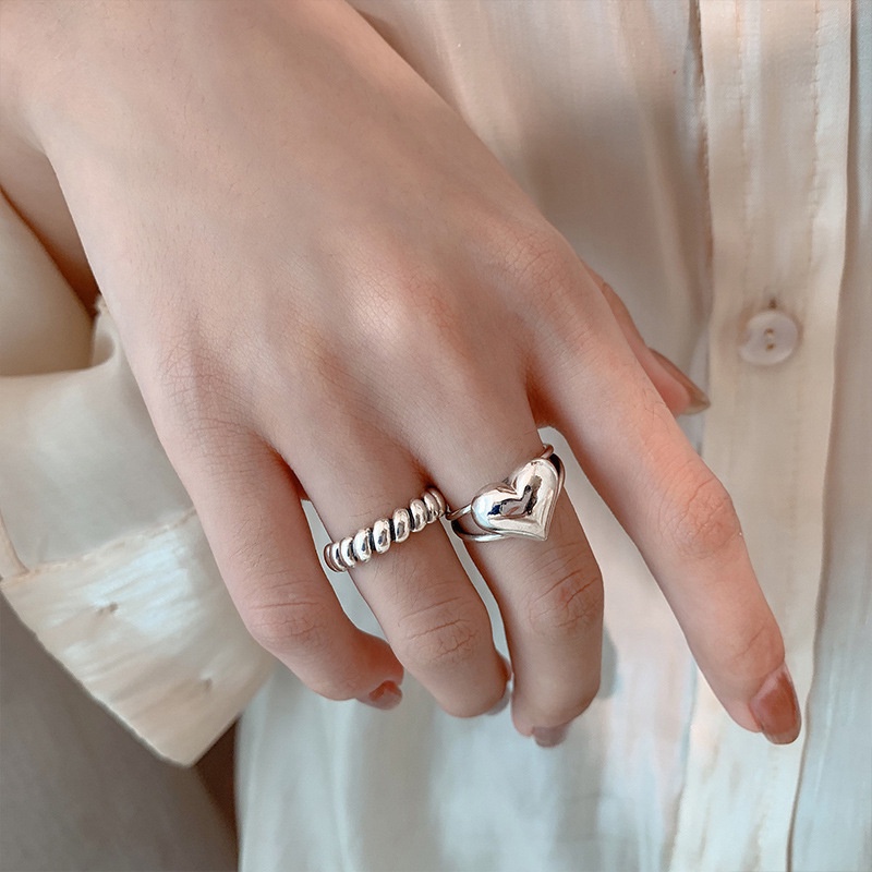 YEEZII 3pcs / Set Cincin Bentuk Hati Warna Silver Untuk Wanita