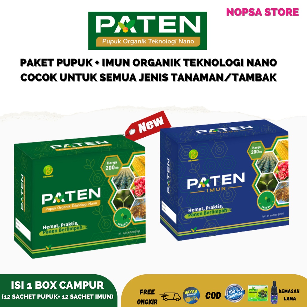 Paket pupuk paten 1 box campur isi 12 sachet pupuk + 12 sachet imun pupuk organik tanaman tambak say