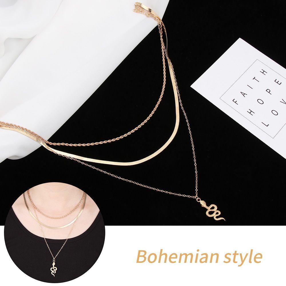 Lily Multilayer Kalung Trendy Hati Kupu-Kupu Rantai Ular