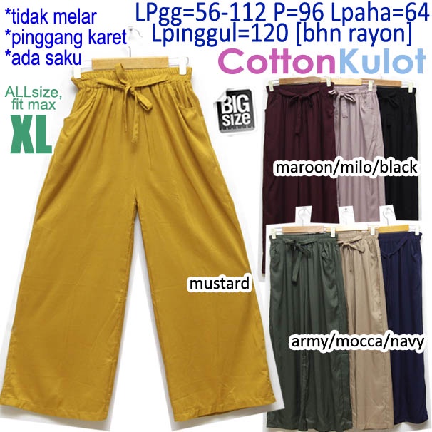 SIZE XL, COTTON KULOT XL, CELANA PANJANG JUMBO WANITA, KULOT PANJANG JUMBO, CELANA KULOT RAYON WANIT
