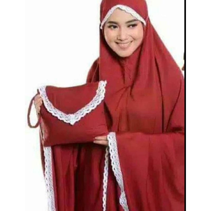 Ghea//Bisa COD mukena polos renda dewasa harga murah mukena traveling mukena Bali polos warna merah