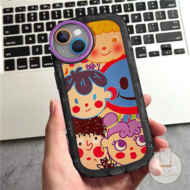 IPHONE Casing Soft Case Kompatibel Untuk Iphone11 7Plus 8Plus XR 13 12 11 14 Pro MAX 7 8 6 6s Plus X XS MAX SE 2020grafiti Kartun Lucu Anak-Anak Lovely Smiled Roound Lens TPU Shockproof Case