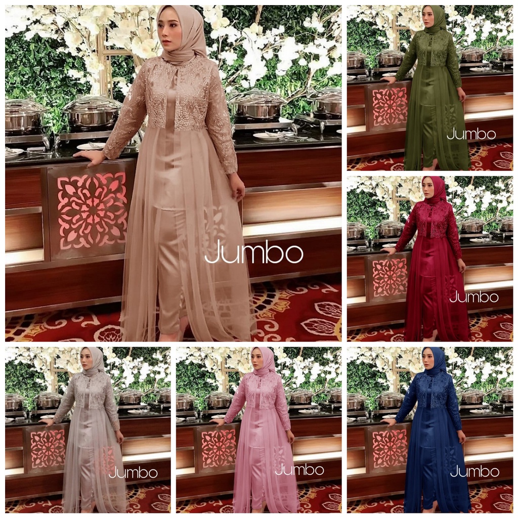 SETELAN GAMIS MUSLIM BROKAT TILE PEREMPUAN SET ATTELIER| GAMIS CELANA JUMBO 3XL BAHAN MOSCREPE TEBAL