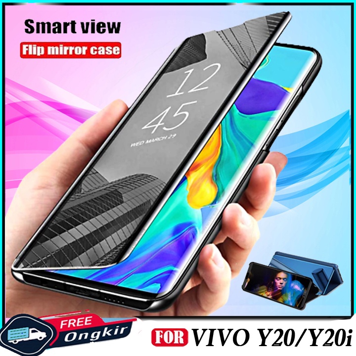 Case Vivo Y20/Y20i Premium Hard Case Clear View Standing Flip Mirror