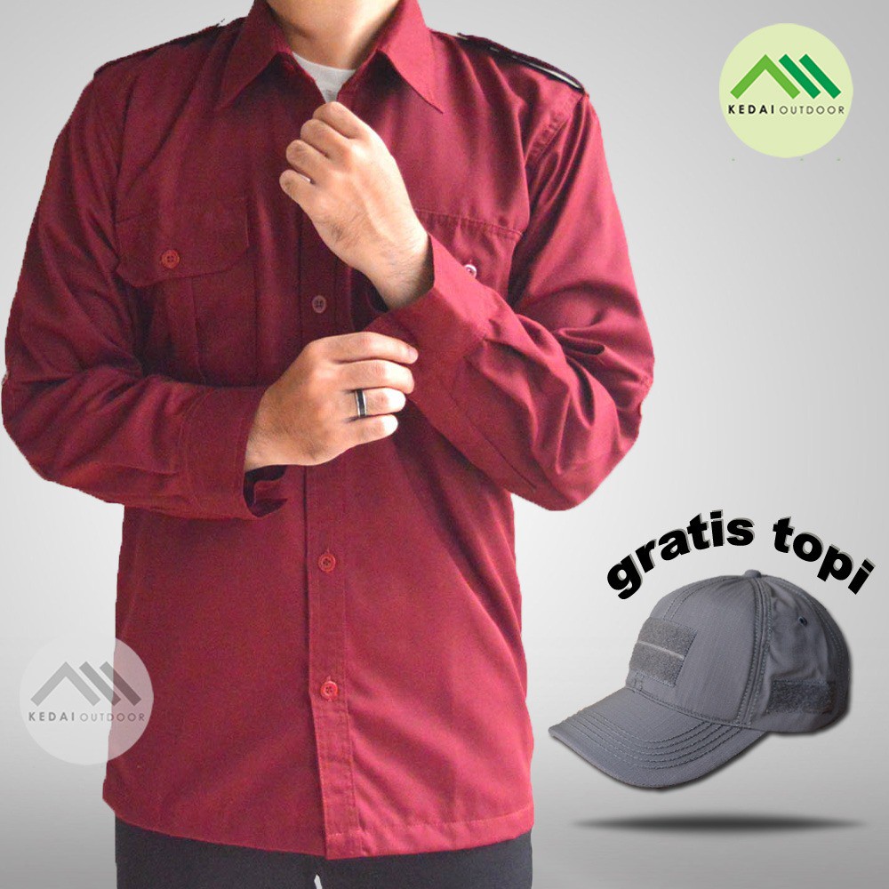 KEMEJA PRIA KEMEJA KERA KEMEJA LAPANGAN KEMEJA MAROON MANSET