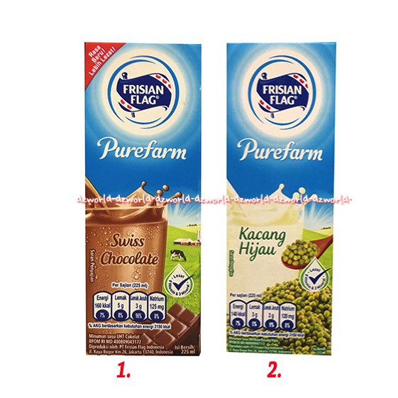 Frisian Flag 225ml Purefarm Swiss Chocolate Kacang Hijau Susu UHT Susu Bendera