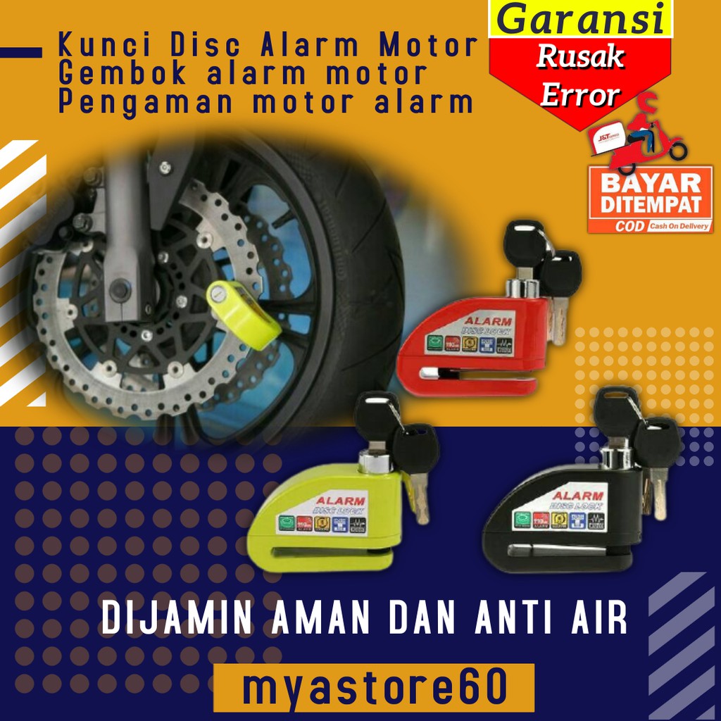 Kunci Disc Disk Brake Piringan Cakram Rem Alarm Motor Gembok Pengaman Anti Air Maling Full Besi