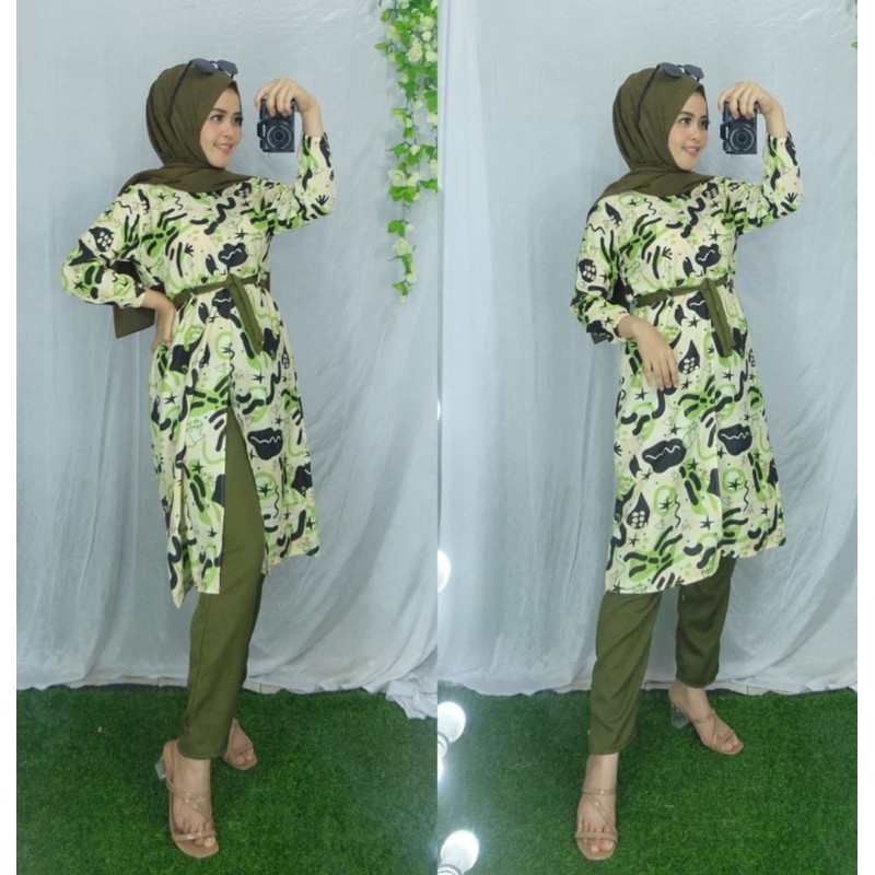 Qamraa_Fashion VANESSA SET SETELAN WANITA MOTIF BUNGA FLORAL