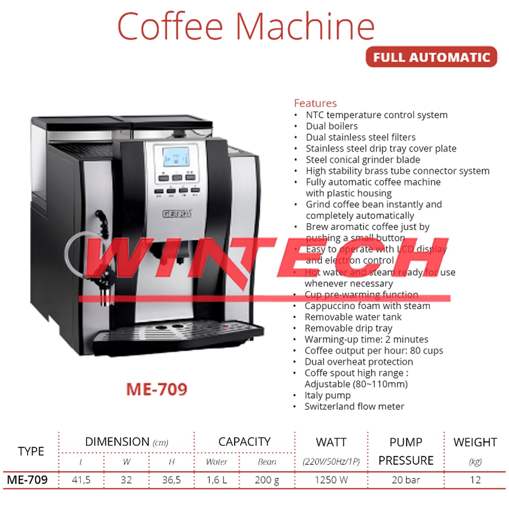 GETRA ME-709 ME709 ME 709 Automatic Coffee Maker - Mesin Pembuat kopi hitam Otomatis Biji Terbaik