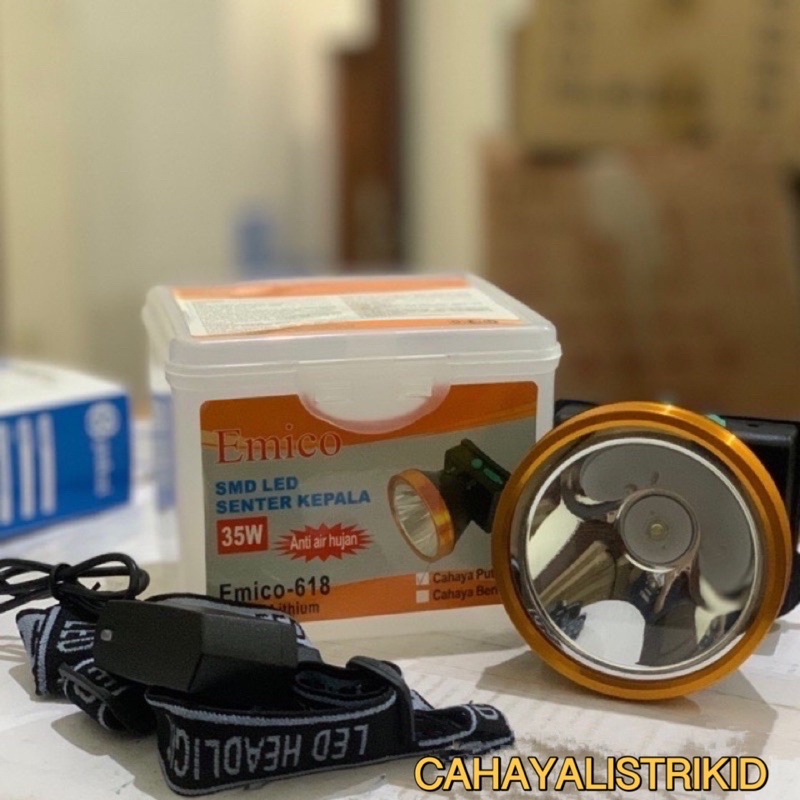 SENTER KEPALA LED / HEAD LAMP 35W E-618 EMICO (WATER PROOF) KEPALA BESAR