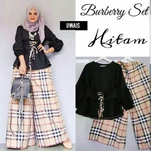 SET KULOT BURBERRY BAHAN ATASAN KATUN POPLIN, CELANA KATUN MOTIF BURBERRY ASLI, ALLSIZE FIT L.
