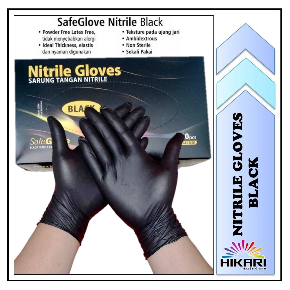 PROMO SARUNG TANGAN NITRILE HITAM  DETAILING / BUKAN LATEX / NITRILE GLOVES BLACK