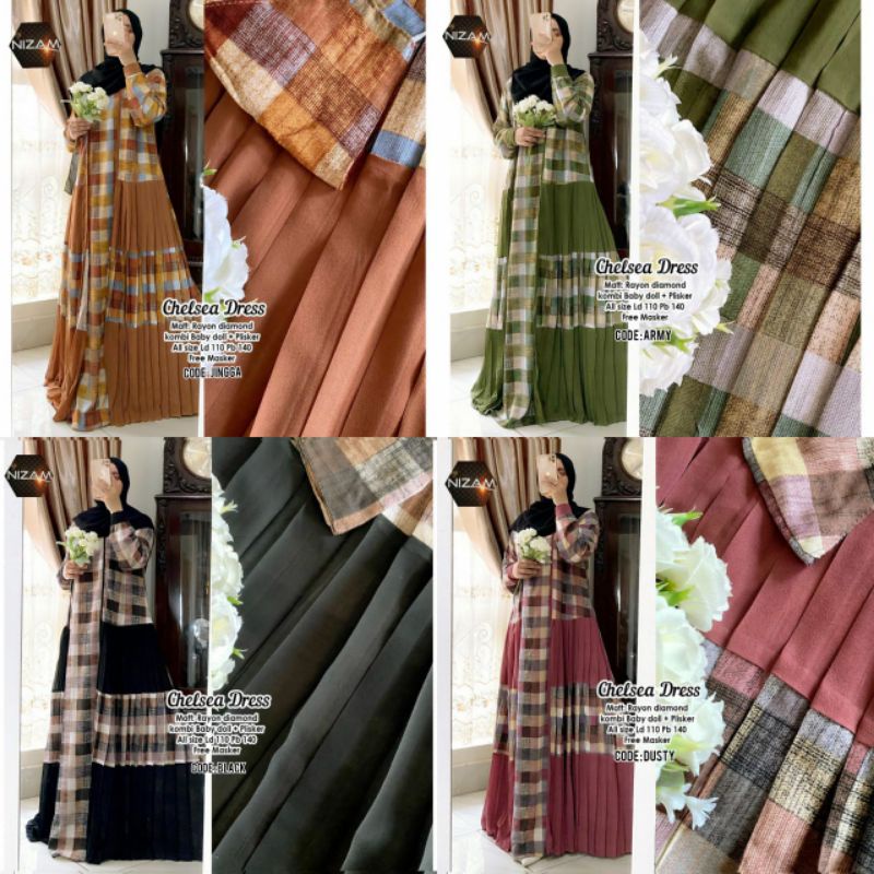 GAMIS RAYON MIX CERUTI MOTIF KOTAK-KOTAK CHELSEA DRESS BY NIZAM