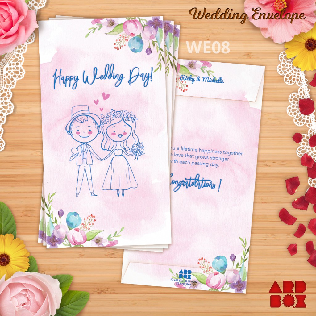 

Amplop Angpao Wedding Custom Nama and Wishes Money Money Envelope Couple Flower WE08